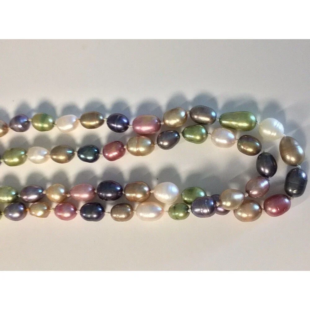 Vintage 30-inch Multicolor Freshwater Rice/Oval Pearl Necklace, Oval AAA Quality